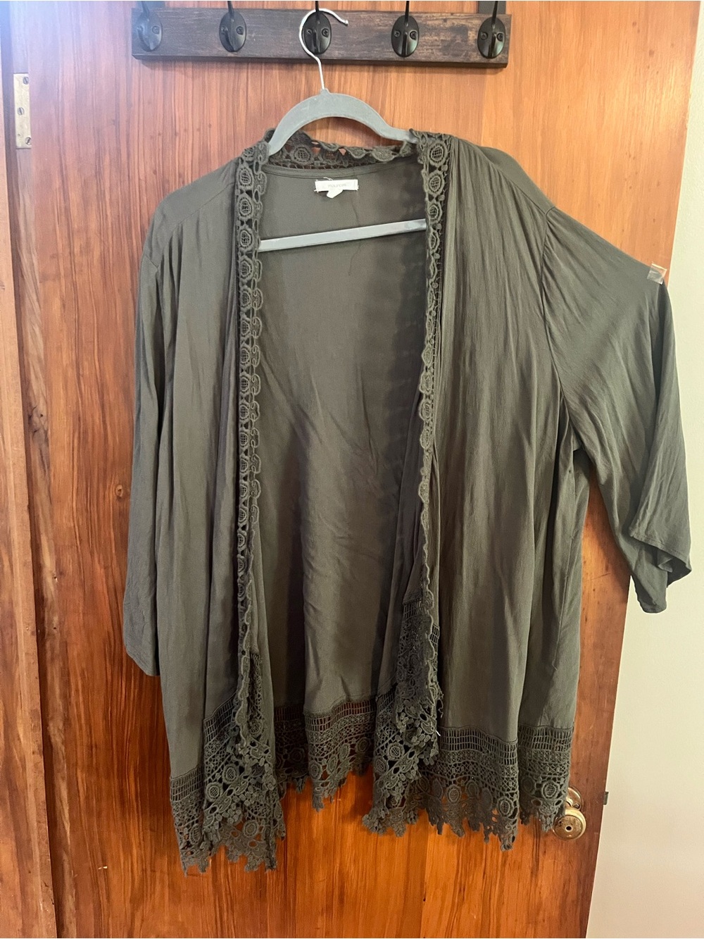 Olive Green Crochet Trim Kimono Cardigan Maurice’s size 2x